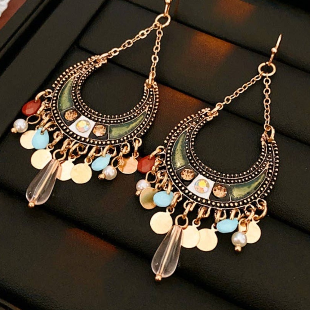 NWT Boho Moon Drop Tassel Earrings